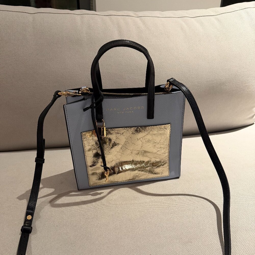 Marc Jacobs Mini Grind Light Blue & Gold Metallic Purse - Picture 1 of 13